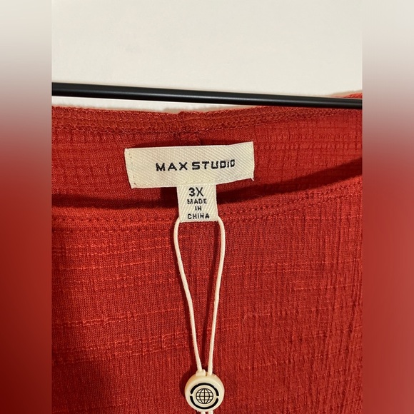 Max Studio Terracotta Textured Boho Blouse W/ Tie 3/4 Sleeve Sz 3X NWT MSRP $88 - Picture 11 of 11